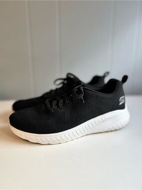 adidas Black Knit Lace-Up Sneakers with White Platform Sole